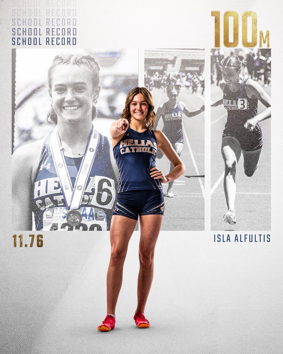 💥SCHOOL RECORD💥 This year at our Sectional Meet Sophomore Isla Alfultis broke our school record in the 100m. Her time of 11.76 will go into our record book! Great job Isla!