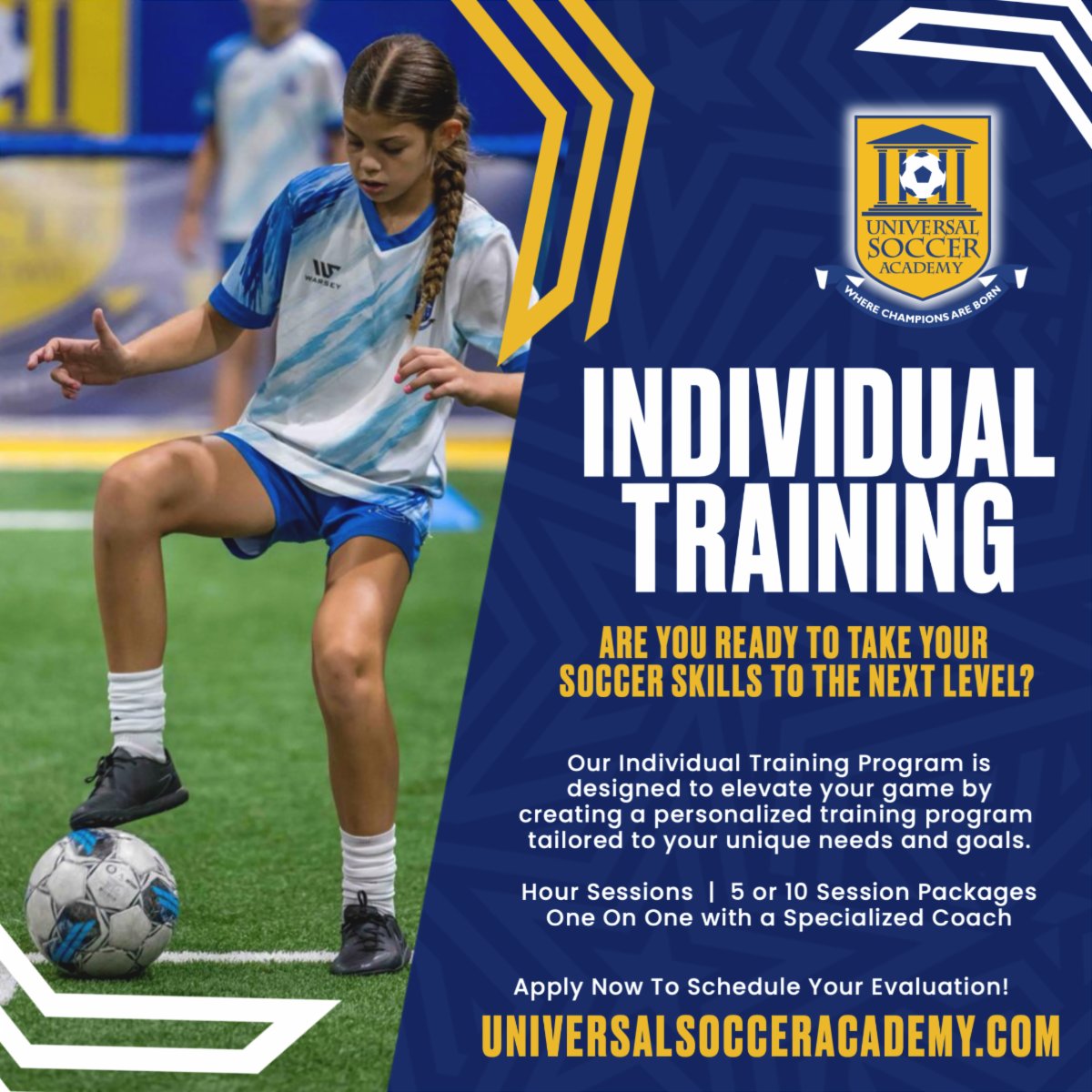 Transform your skills with our Individual Training Program (ITP)! ⚽️✨ Our expert coaches create personalized plans for all levels. Ready to unlock your soccer success? Apply Online! ow.ly/hec050VNfUh