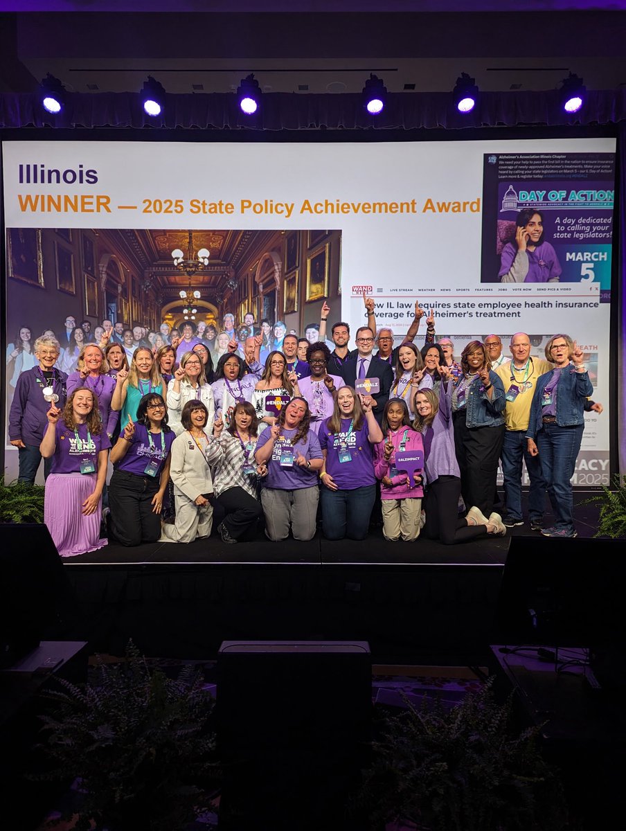 Congratulations to <a href="/alzIllinois/">Alzheimer's Association Illinois Chapter</a> for winning the #alzforum State Policy Achievement Award! Because of the hard work of our Illinois advocates and staff:

✔️Illinois became the first state to legislatively require coverage of FDA-approved Alzheimer’s treatments and diagnostics in