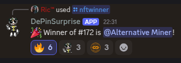 alt_miner's tweet photo. I was the lucky winner of the @DePinS_Discord raffle for the DMST NFT that I posted about earlier.

You could be next. Join the Discord here to get started:
https://t.co/OoqEvykIEQ

#DePIN #NFTs https://t.co/y4zTPfdzpO