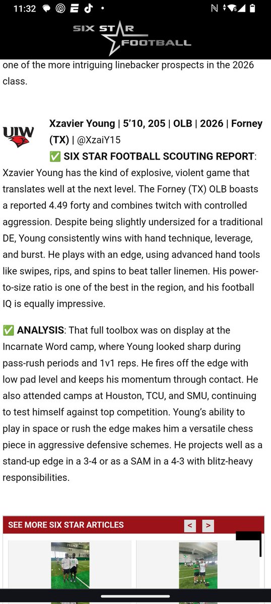 Xzavier Young *LB 2026 (@xzaiy15) on Twitter photo Thank you <a href="/sixstarfootball/">Six Star Football | PLUS+</a> for the scouting report and write from <a href="/UIWFootball/">UIW Football</a> camp this past week.
<a href="/CoachBennettUIW/">Coach Sam Bennett</a> <a href="/CoachJimGush/">Jim Gush</a>
<a href="/ForneyRecruits/">Forney Recruits</a> <a href="/DP2Nice/">Daymond Patterson II</a> Thank you <a href="/sixstarfootball/">Six Star Football | PLUS+</a> for the scouting report and write from <a href="/UIWFootball/">UIW Football</a> camp this past week.
<a href="/CoachBennettUIW/">Coach Sam Bennett</a> <a href="/CoachJimGush/">Jim Gush</a>
<a href="/ForneyRecruits/">Forney Recruits</a> <a href="/DP2Nice/">Daymond Patterson II</a>