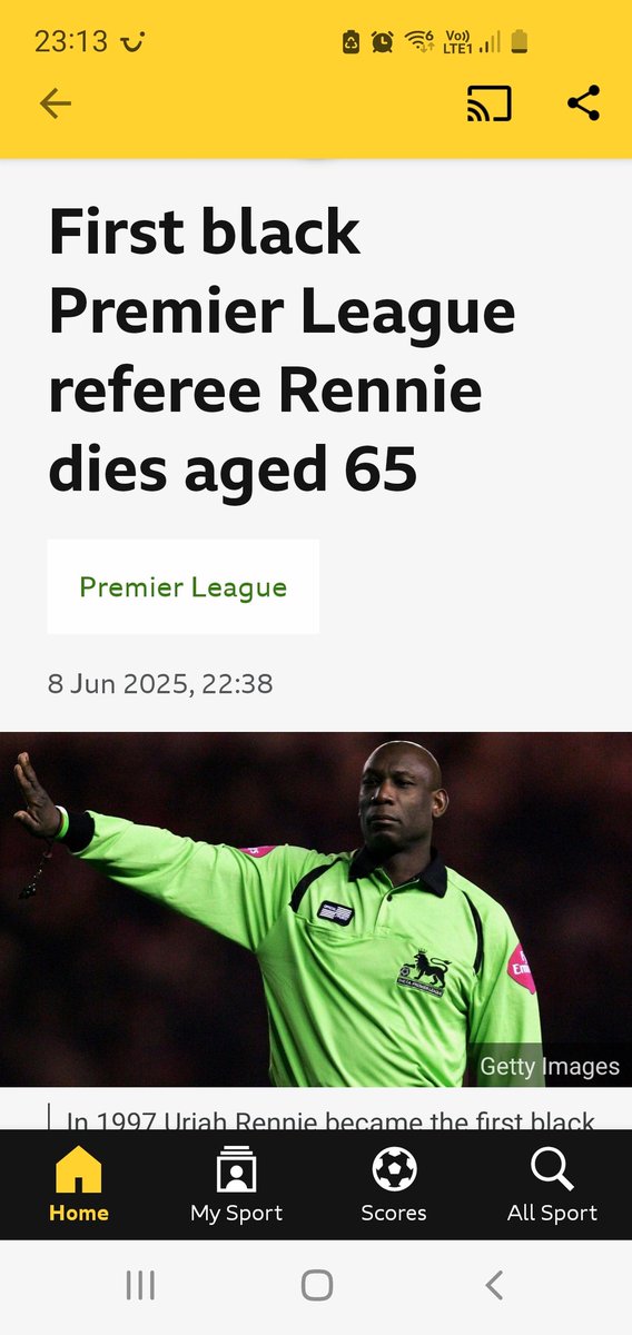 Gutted to hear of the passing of former top level referee Uriah Rennie tonight. A ref I looked up to when I was an official myself in the Welsh League in the nineties. My condolences to his friends and family