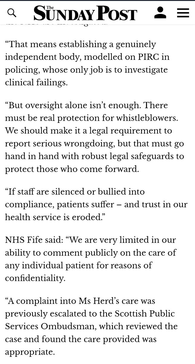 Helen Goss (@helenmmgoss) on Twitter photo Almost 18 months since we filed our legal case with <a href="/NHSGrampian/">NHS Grampian</a> - we're still waiting for them to mark their own homework.
Why are health boards investigating themselves? Are they being allowed to cover up harm?
Tragic case outlined in <a href="/Sunday_Post/">The Sunday Post</a> ⤵️
x.com/ladymcbeth2/st… Almost 18 months since we filed our legal case with <a href="/NHSGrampian/">NHS Grampian</a> - we're still waiting for them to mark their own homework.
Why are health boards investigating themselves? Are they being allowed to cover up harm?
Tragic case outlined in <a href="/Sunday_Post/">The Sunday Post</a> ⤵️
x.com/ladymcbeth2/st…