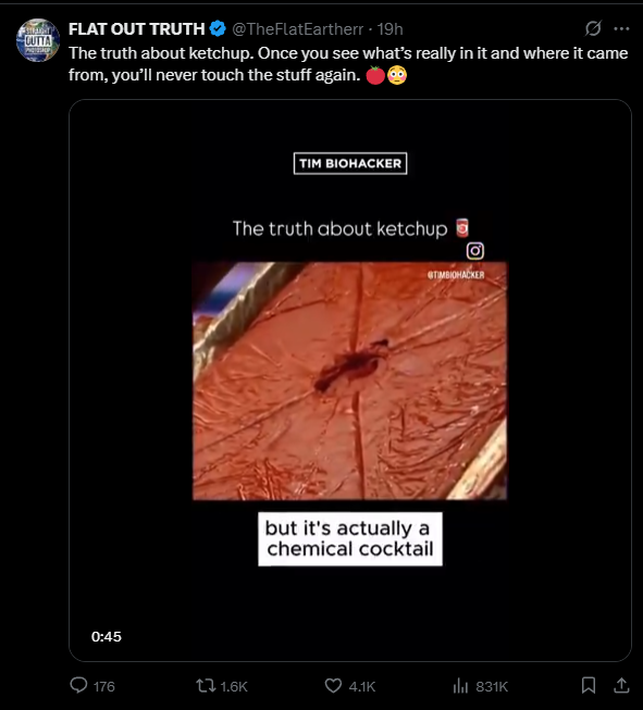 Flat Earth is all about the Secret Truth About Ketchup. All these gimmick accounts end up becoming the same thing after a little while.