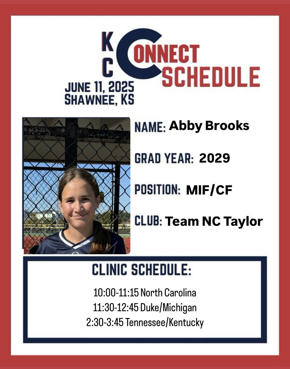 Abby Brooks (@abbybrooks2029) on Twitter photo Heading to Kansas City for a couple softball tournaments and a connect camp. Excited to learn from some of the best coaches and programs! <a href="/UNCSoftball/">Carolina Softball</a> <a href="/coachmegsmith/">Megan Smith Lyon</a> <a href="/Vol_Softball/">Tennessee Softball</a> <a href="/DukeSOFTBALL/">Duke Softball</a> <a href="/umichsoftball/">Michigan Softball</a> <a href="/UKsoftball/">Kentucky Softball</a> <a href="/TeamNCSoftball/">Team North Carolina Softball</a> <a href="/teamnc_taylor/">TeamNC Taylor</a> Heading to Kansas City for a couple softball tournaments and a connect camp. Excited to learn from some of the best coaches and programs! <a href="/UNCSoftball/">Carolina Softball</a> <a href="/coachmegsmith/">Megan Smith Lyon</a> <a href="/Vol_Softball/">Tennessee Softball</a> <a href="/DukeSOFTBALL/">Duke Softball</a> <a href="/umichsoftball/">Michigan Softball</a> <a href="/UKsoftball/">Kentucky Softball</a> <a href="/TeamNCSoftball/">Team North Carolina Softball</a> <a href="/teamnc_taylor/">TeamNC Taylor</a>