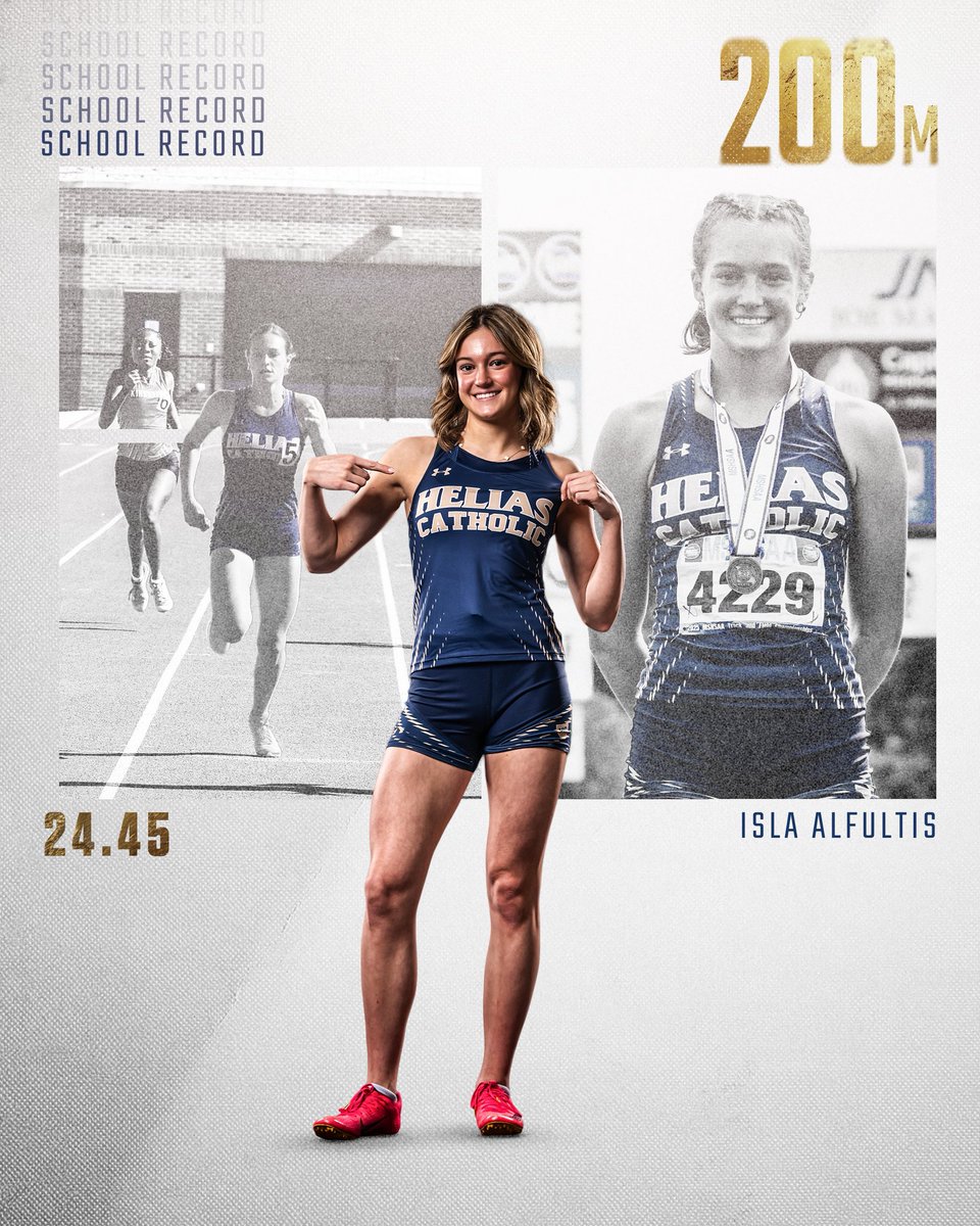 💥SCHOOL RECORD💥At this year’s District Meet Sophomore Isla Alfultis broke the Helias school record in the 200m with a time of 24.45! Such a fantastic season &amp; we can’t wait to watch even more. Way to go Isla! 🔥