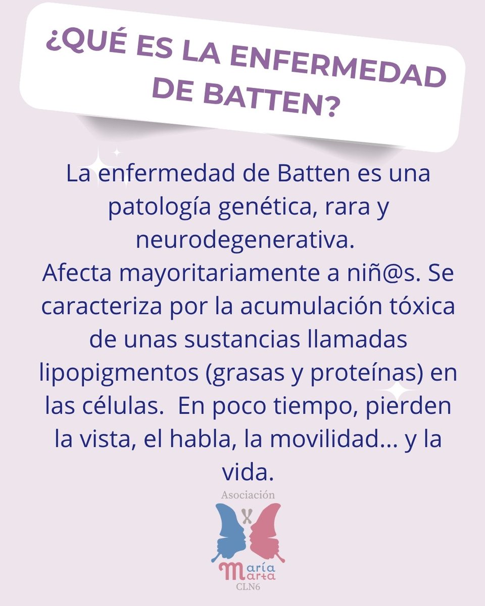 🧬 El 9 de Junio, es el Día Internacional de la Enfermedad de Batten, alzamos la voz por quienes no pueden hacerlo.
Una enfermedad rara, devastadora y sin cura, que roba poco a poco la visión, el habla, el movimiento… y la vida.