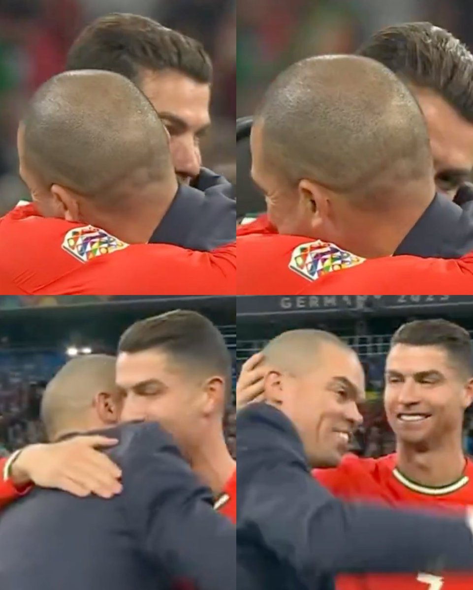 InvictosSomos's tweet photo. El año pasado, Pepe se retiró del fútbol profesional. Hoy no pudo estar en la cancha con la Selección de Portugal, pero la organización de la UEFA lo invitó a llevar el trofeo para los campeones. Y sí, en cuanto dejó el título, se fue directo a abrazar a su gran amigo Cristiano Ronaldo. Se fue directo a felicitar a su compañero de mil batallas. Qué momento tan emotivo, señoras y señores. POR SIEMPRE HERMANOS DEL FÚTBOL.