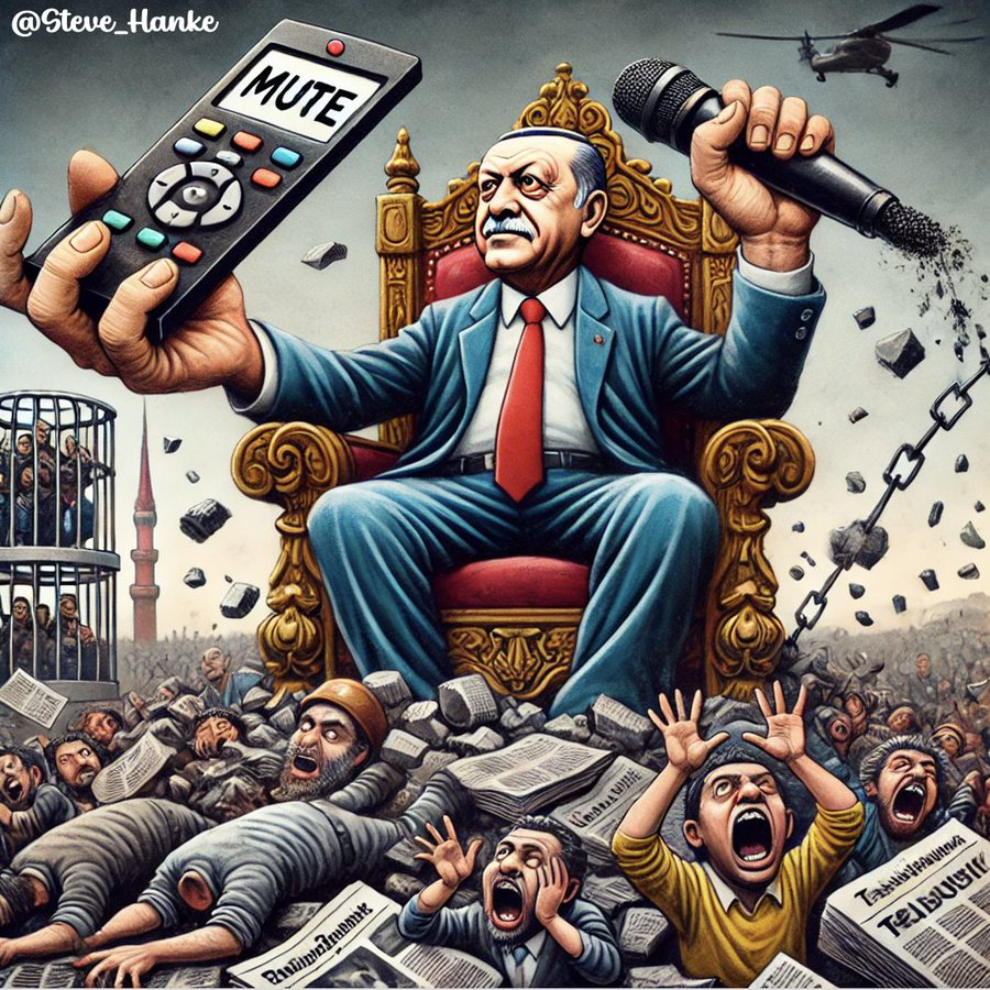 steve_hanke's tweet photo. #TurkeyWatch🇹🇷: Last Thursday, Turkey suspended five elected mayors from duty as part of an ongoing crackdown on Erdoğan's opposition.

PRES. ERDOGAN’S TURKEY = NO OPPOSITION = NO PROBLEM. https://t.co/Z8QJd9cQps