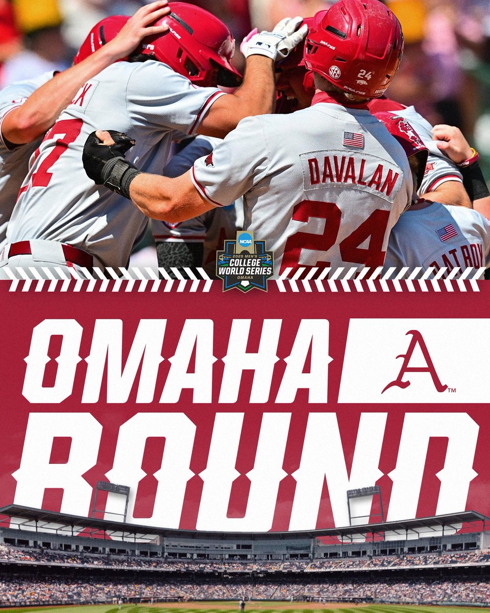 NCAA Baseball (@ncaabaseball) on Twitter photo OMAHOGS 🐗
(3) <a href="/RazorbackBSB/">Arkansas Baseball</a> defeats (14) Tennessee, 11-4, to advance to Omaha for the Men's College World Series.
#MCWS OMAHOGS 🐗
(3) <a href="/RazorbackBSB/">Arkansas Baseball</a> defeats (14) Tennessee, 11-4, to advance to Omaha for the Men's College World Series.
#MCWS