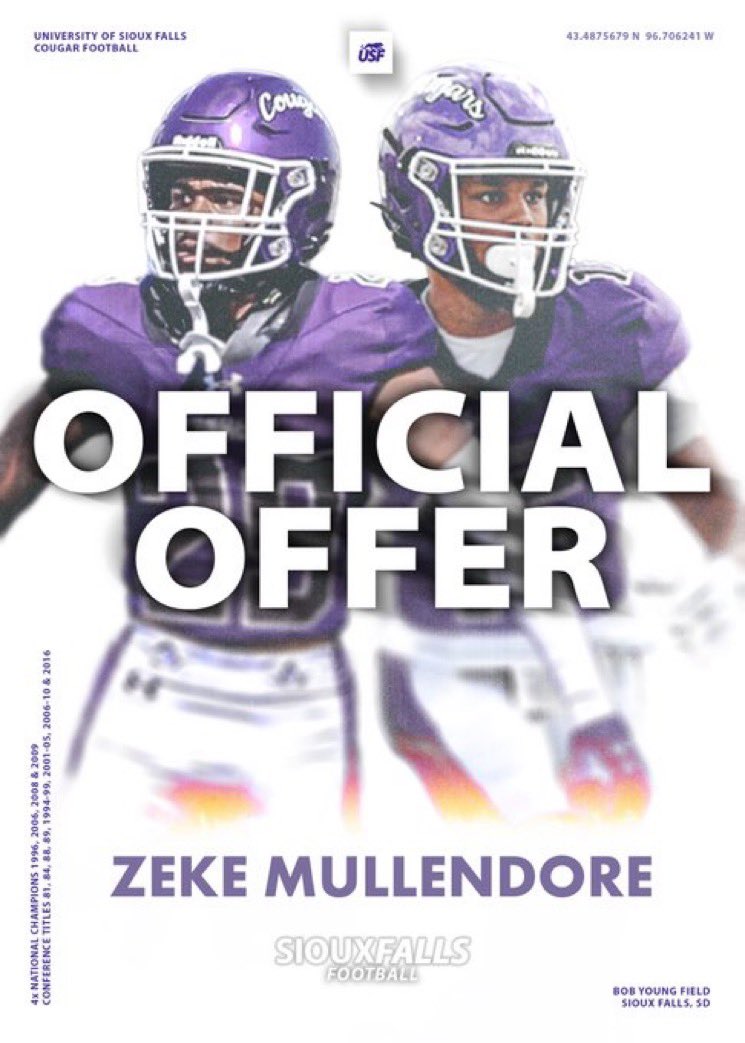 Zeke Mullendore (@zekemullendore) on Twitter photo After a great conversation with <a href="/j_schlichte/">Jay Schlichte</a> I am grateful to receive an offer from <a href="/USFCougarsFB/">USF Football</a>!! After a great conversation with <a href="/j_schlichte/">Jay Schlichte</a> I am grateful to receive an offer from <a href="/USFCougarsFB/">USF Football</a>!!