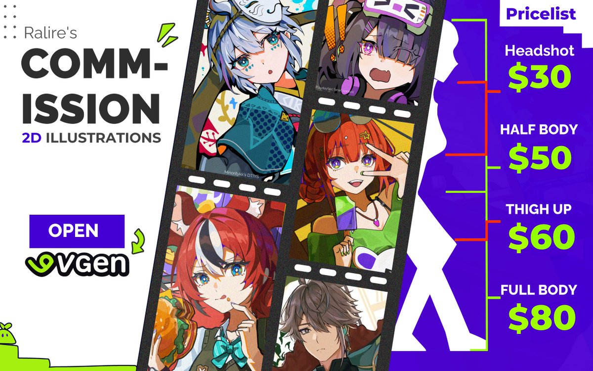 [RTs + likes are really appreciated🫶]

Hello! Commission batch for June is now open! (2/5 available). You can check my VGen for samples and other services💕

🔗:vgen.co/ralire

New services coming soon. Just hit me up if you're interested. Thank you! #Vgenopen #VGenComm
