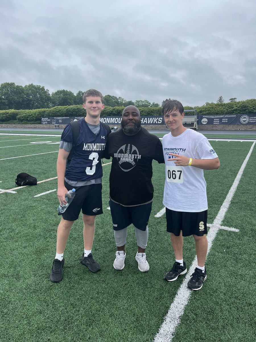 Thank you, <a href="/MUHawksFB/">Monmouth Football</a> for hosting camp today. It was exciting to meet all the coaches, get better, and see what Monmouth Football is all about! 
<a href="/CoachSamDorsett/">Sam Dorsett</a> <a href="/JimRobertsonQB/">Coach Robertson</a> <a href="/SRHS_FB/">Southern Regional Football</a> <a href="/DonohueJr/">Chuck Donohue Jr., CMAA</a> <a href="/SMelega/">Steve Melega</a>
