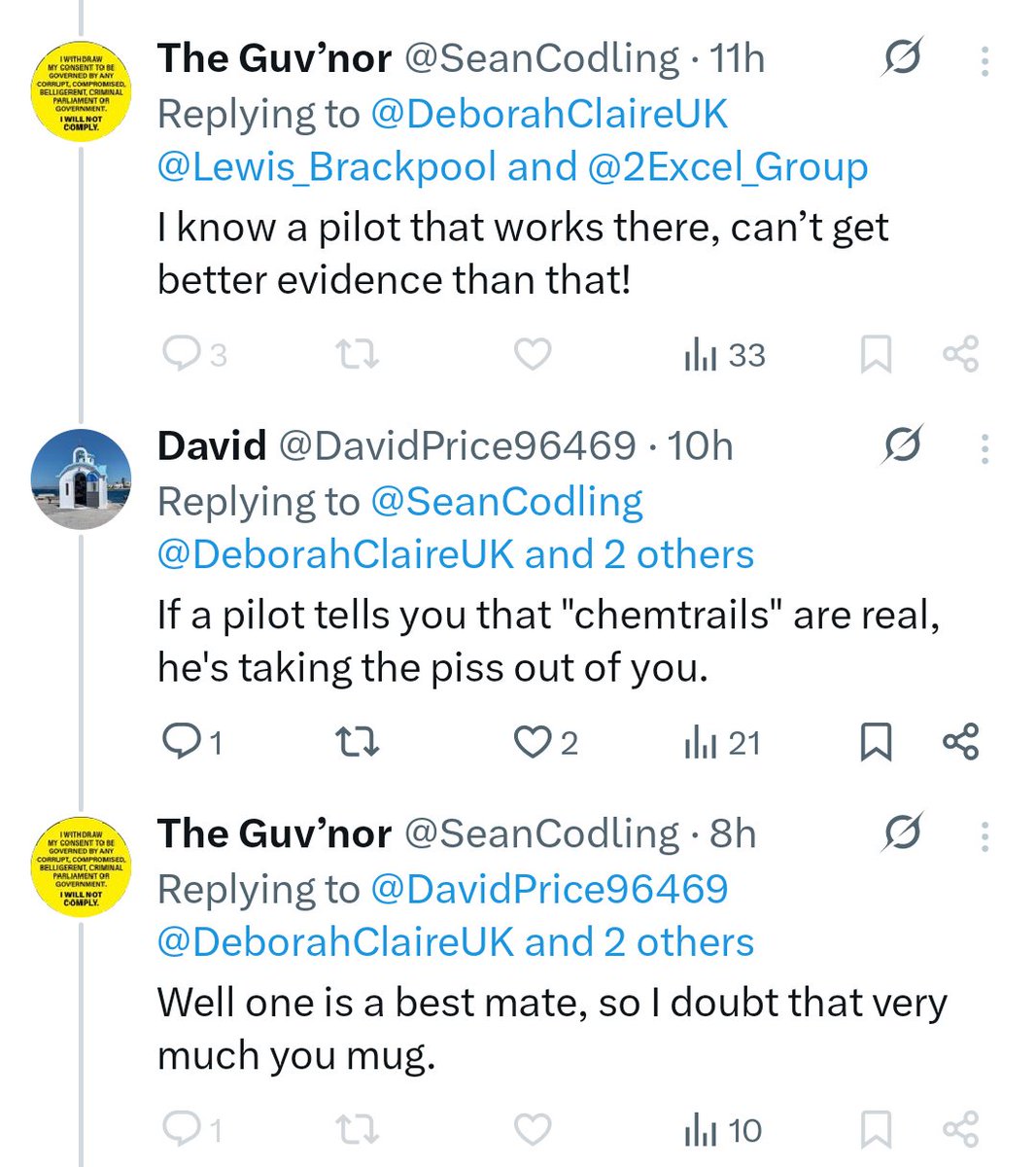 David (@davidprice96469) on Twitter photo Sean claims that his best mate is a pilot with 2Excel and has confirmed that they are involved in #geoengineering. So what do we think - is Sean's mate an imaginary friend or is he pulling Sean's plonker? If he's real, I think there might be an awkward conversation soon π€π Sean claims that his best mate is a pilot with 2Excel and has confirmed that they are involved in #geoengineering. So what do we think - is Sean's mate an imaginary friend or is he pulling Sean's plonker? If he's real, I think there might be an awkward conversation soon π€π