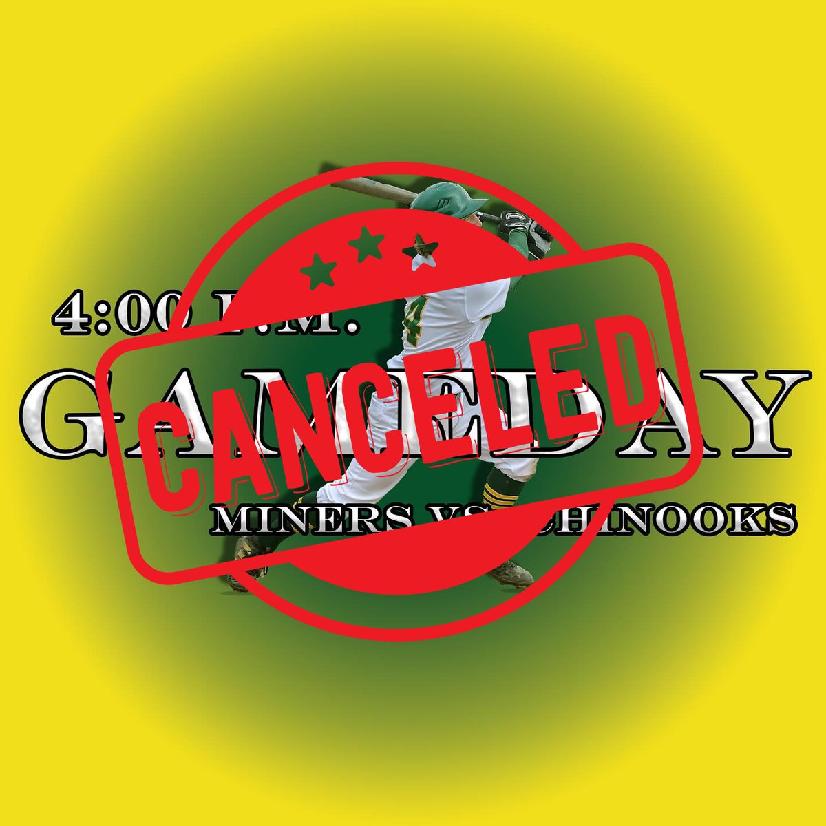 We spoke too soon about the weather.

Today's game against the Chinooks is canceled.