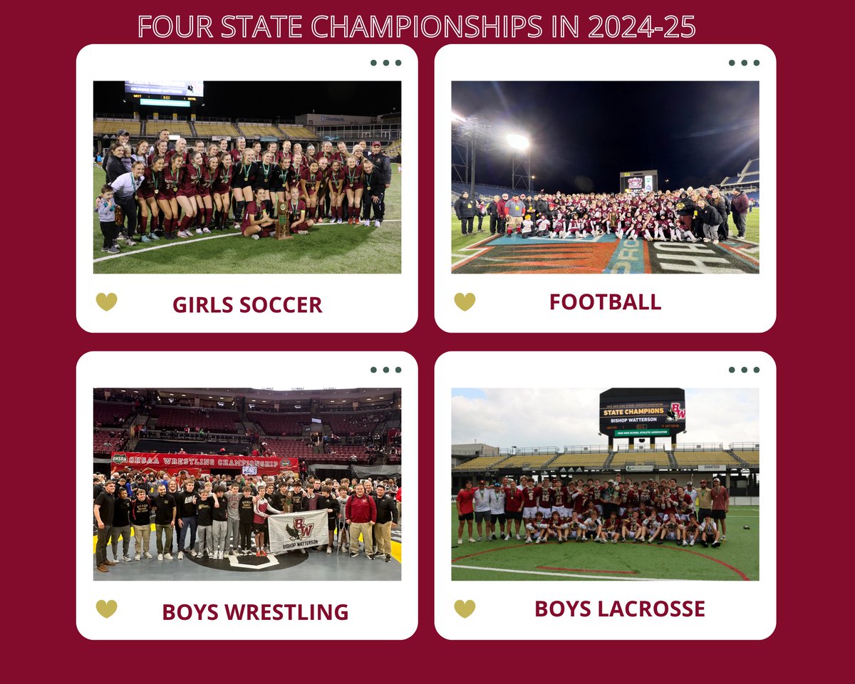 What a historic year for Bishop Watterson Athletics! Four State Championships in one school year! Proud to be an Eagle! 🏆🦅
#WE
#Watterson
#Eagles