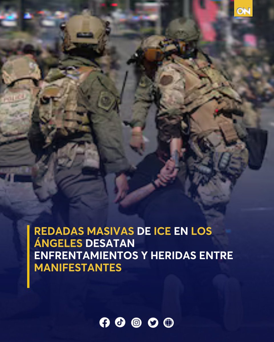 11_Noticias's tweet photo. 🌎 | Las redadas masivas de ICE en Los Ángeles han desatado enfrentamientos violentos y protestas intensas en las calles. Los manifestantes se enfrentan a agentes federales con gases lacrimógenos y granadas.
Los detalles 👉🏻 https://t.co/tRnVOtvQU4
#RedadasICE #LosÁngeles #EEUU https://t.co/cH7ajBf61D