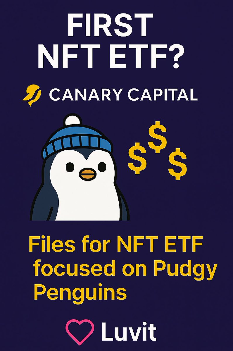 Luvit1528's tweet image. Canary Capital just filed the first NFT ETF—mostly backing Pudgy Penguins 🐧
Are NFTs becoming mainstream—or mainstream risk? 📉
At #Luvit, we’re here for value-driven emotion, not hype.
What do you think? 🗣️
#Luvit #NFTEvolution #CryptoInnovation #EmotionalEconomy #BuildNotHype