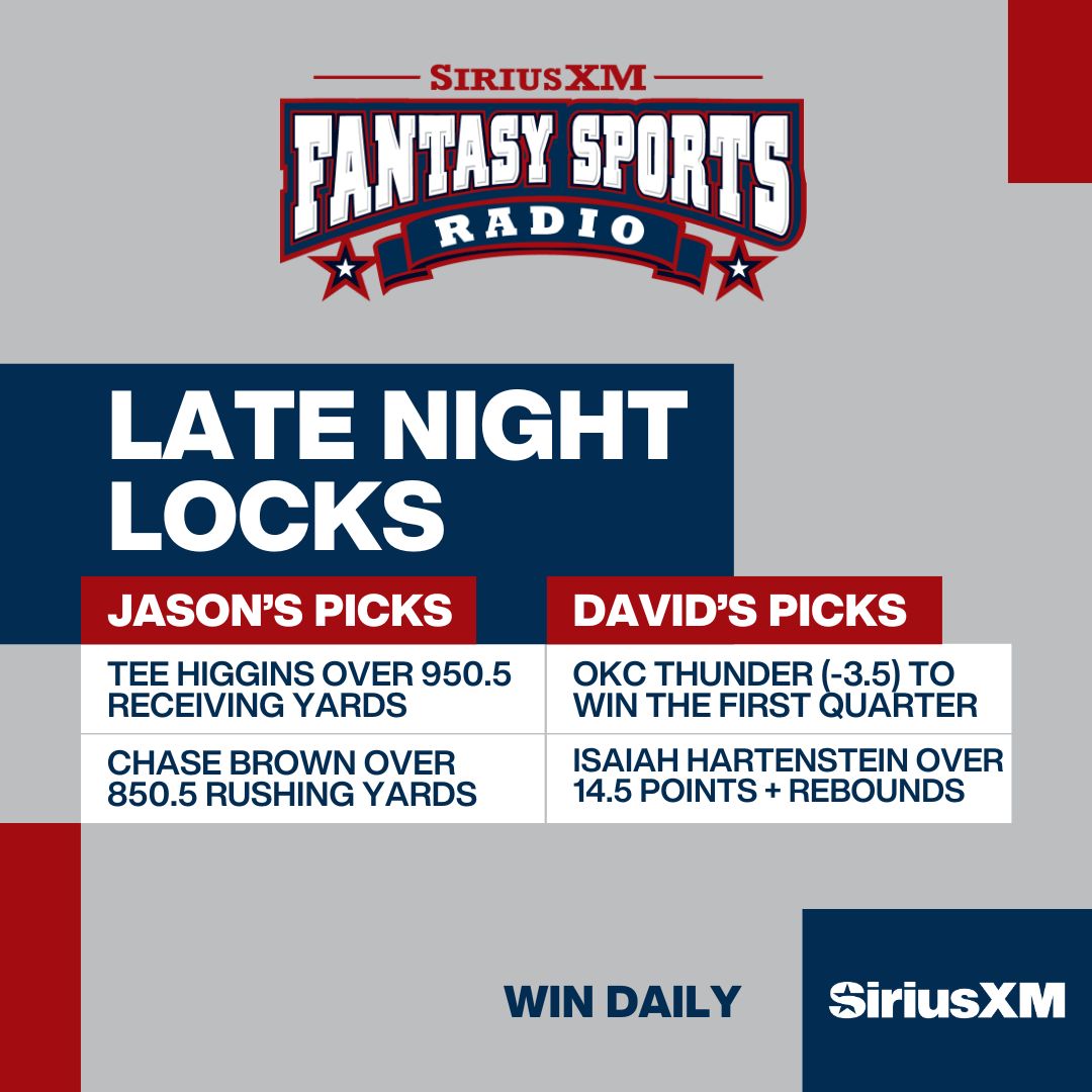 Fantasy Sports Radio (@siriusxmfantasy) on Twitter photo The <a href="/WinDailySports/">Win Daily Sports</a> show is live and it's time for the Late Night Locks!
<a href="/jasonmezrahi/">J</a> and <a href="/tenaciousDJONES/">David Jones</a> have you covered with NFL season-long futures and bets Game 2 of the NBA Finals! πππ₯ The <a href="/WinDailySports/">Win Daily Sports</a> show is live and it's time for the Late Night Locks!
<a href="/jasonmezrahi/">J</a> and <a href="/tenaciousDJONES/">David Jones</a> have you covered with NFL season-long futures and bets Game 2 of the NBA Finals! πππ₯