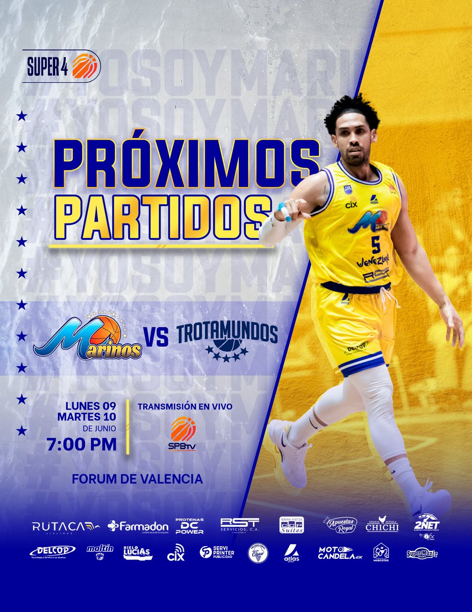 Próximos dos partidos del Acorazado Oriental en Valencia: 

🏀 Marinos vs Trotamundos 
🗓️ Lunes 9 y Martes 10 de junio
📍Forum de Valencia 
⏰ 7:00pm 

¡Marinos es Oriente! 

#MarinosdeOriente
#SPB