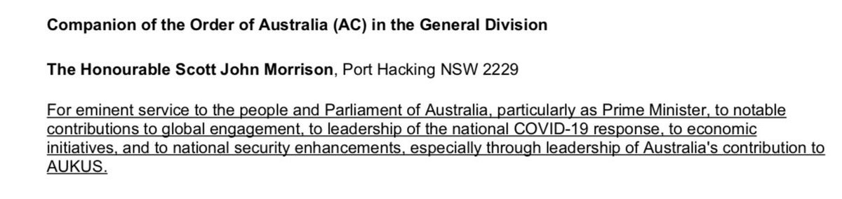 HestonRussell's tweet image. What an absolute disgrace &amp;amp; insult to Australia’s honours &amp;amp; awards system. A former Prime Minister who assigned himself extra ministries during COVID, was Censured by the Parliament, responsible for #RoboDebt &amp;amp; so much more. #Disgrace #AusPol #Australia #Hours #Dishonour #Club