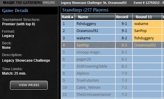 SanPop_mtgo's tweet image. Top4 The Legachi Showcase Challenge and qualified to Legachi MOCS Qual with Oops, my favorite archetype.
Did not play legachi at those years, but the deck carryed me.