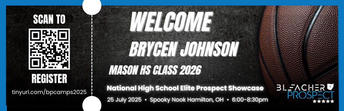 Bleacher Prospect (@bleacherprospec) on Twitter photo Welcome Brycen Johnson of Mason HS to our National High School Elite Prospect Showcase at Spooky Nook in Hamilton on July 25th from 6:00pm-8:30pm
Get Registered to join him:
tinyurl.com/bpcamps2025
<a href="/NEO_Spotlight/">T.J. Peatross</a> <a href="/_MikeRoth/">Michael Roth</a> <a href="/BrycenJohnson23/">Brycen Johnson</a> <a href="/BasketballMason/">Mason Comets Boys Basketball</a> Welcome Brycen Johnson of Mason HS to our National High School Elite Prospect Showcase at Spooky Nook in Hamilton on July 25th from 6:00pm-8:30pm
Get Registered to join him:
tinyurl.com/bpcamps2025
<a href="/NEO_Spotlight/">T.J. Peatross</a> <a href="/_MikeRoth/">Michael Roth</a> <a href="/BrycenJohnson23/">Brycen Johnson</a> <a href="/BasketballMason/">Mason Comets Boys Basketball</a>