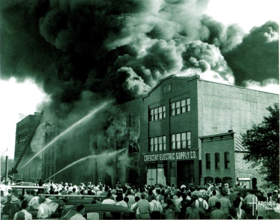 Way back when! 77 years ago, June 8, 1948, SFFR battled a large fire at the A. Y. McDonald Supply Store near 5th and Phillips. The fire was started by a cigarette that was tossed carelessly into a boxcar behind the store and was extinguished in just over 11 hours. #WeAreSFFR