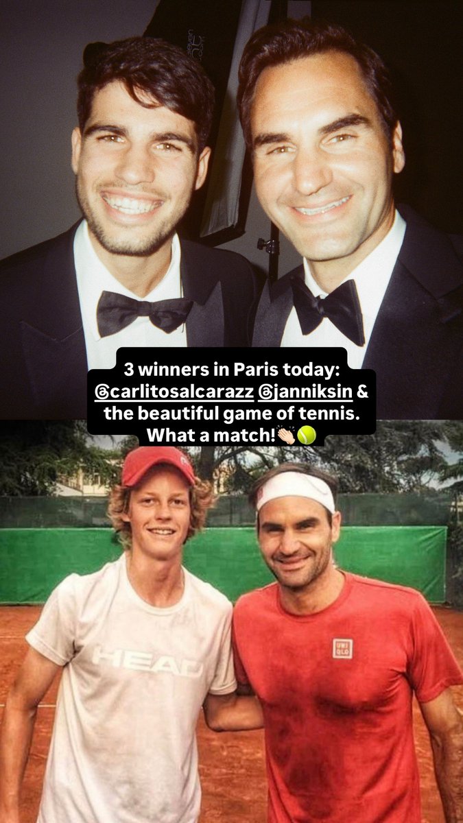 Quindici Zero 🎾 (@quindicizero) on Twitter photo 👑🇨🇭Roger Federer su Instagram:
"Ci sono stati 3 vincitori oggi a Parigi:
<a href="/carlosalcaraz/">Carlos Alcaraz</a> , <a href="/janniksin/">Jannik Sinner</a> e il bellissimo gioco del tennis.
Che partita!"
E se il Re parla così ragazzi...
mamma mia.
BRI-VI-DI.
❤️ 👑🇨🇭Roger Federer su Instagram:
"Ci sono stati 3 vincitori oggi a Parigi:
<a href="/carlosalcaraz/">Carlos Alcaraz</a> , <a href="/janniksin/">Jannik Sinner</a> e il bellissimo gioco del tennis.
Che partita!"
E se il Re parla così ragazzi...
mamma mia.
BRI-VI-DI.
❤️