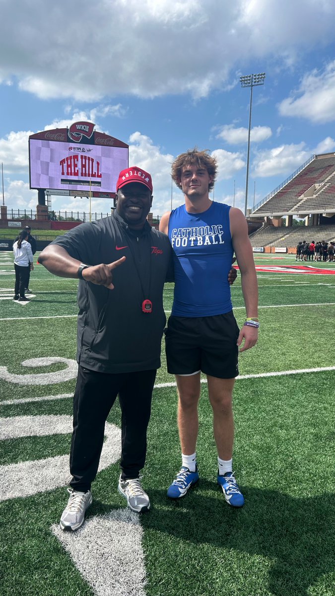 Thank you <a href="/CoachThurm87/">Coach Jarae Thurmond</a> for the WKU camp invite. I had a great experience today on the hill.  #GoTops

<a href="/TMossbrucker/">Trent Mossbrucker</a>
<a href="/deionbranch84/">Deion Branch #83 #84</a>
<a href="/CoachSteveEllis/">Steve Ellis</a>
<a href="/Cox83Caleb/">Caleb Cox</a>
<a href="/CoachWatson9/">RASHAD WATSON</a>
<a href="/CoachDerekDay/">Derek Day</a>
<a href="/jaxegan_eku/">Jax Egan</a>
<a href="/PrepRedzoneKY/">Prep Redzone Kentucky</a>
<a href="/LexCathFootball/">Knights Football</a>
<a href="/LexCathSports/">Lex Cath Athletics</a>
<a href="/LippertScouting/">Ryan Lippert</a>