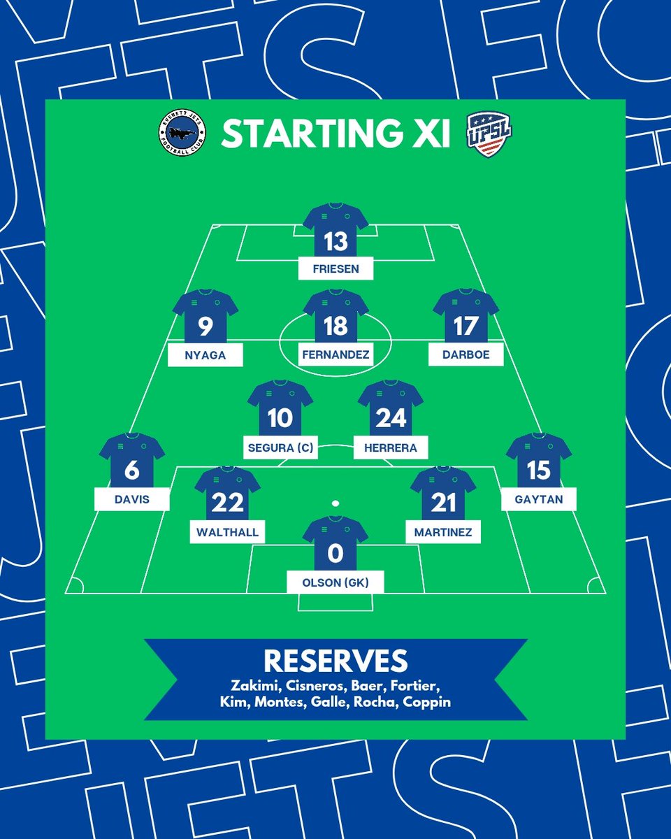 everettjetsfc's tweet image. Today's Starting XI against Gala Fc!

Presented by State Farm Strasser Insurance ✈️

#EJFC #everettjetsfc #YAHAW #UPSL