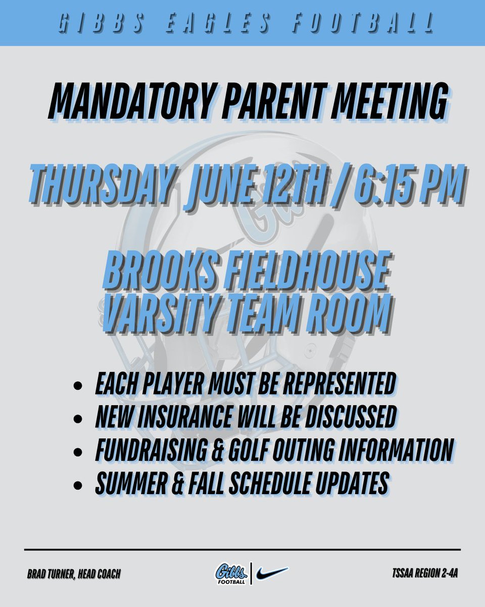 SCHEDULE ALERT: There will be a mandatory parent meeting on Thursday, June 12 at 6:15pm in the Varsity Team room. Each player must be represented as new insurance will be discussed as well as several other important topics about the upcoming summer and fall schedules.