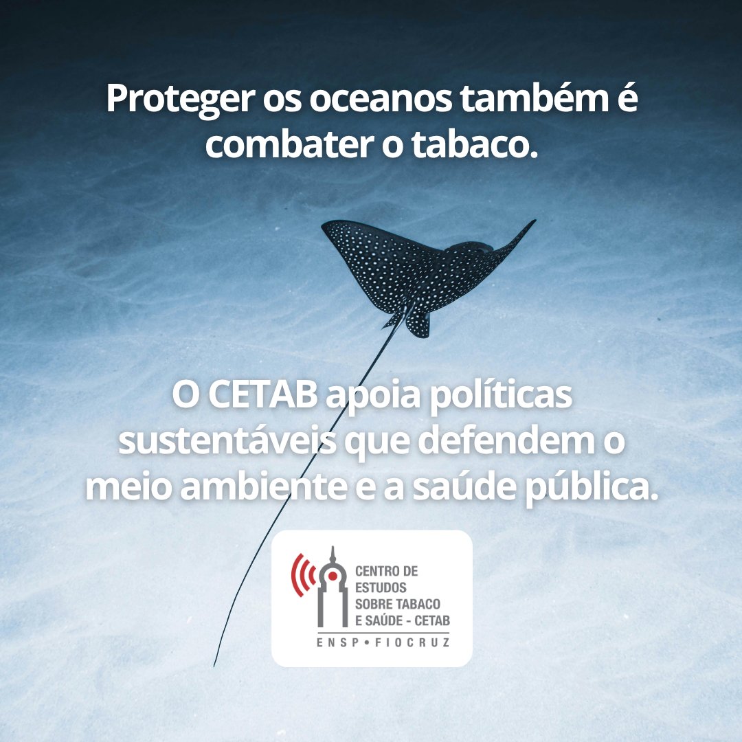 🌊 08/06 | Dia Mundial dos Oceanos
O cultivo do tabaco consome água, contamina rios e prejudica os ecossistemas marinhos.
E as bitucas? São o lixo mais comum nas praias.
O Cetab defende um planeta saudável e sem tabaco.
#OceanosSemBituca #Cetab #TabacoNão #MeioAmbiente