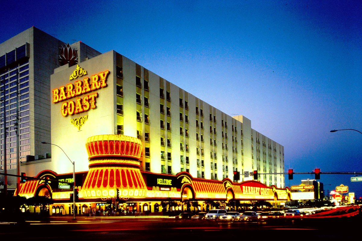 las_when's tweet image. The Barbary Coast 30 years ago. No pedestrian bridges. Maxim and Bourbon St. bottom right.