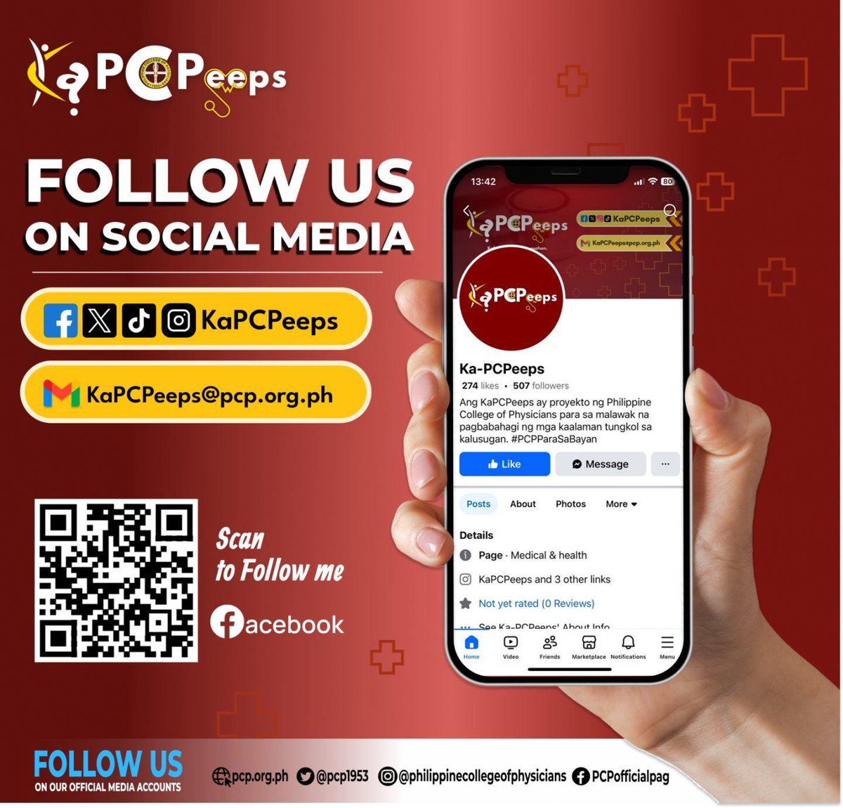 Reliable health tips at information ba kamo? Nasa Ka-PCPeeps 'yan!

Please help us to reach more KaPCPeeps by sending this poster with your patients, family, and friends.

Para sa kalusugan ng bawat Pilipino
Kalusugan, kayang asahan
#PCPParasaBayan