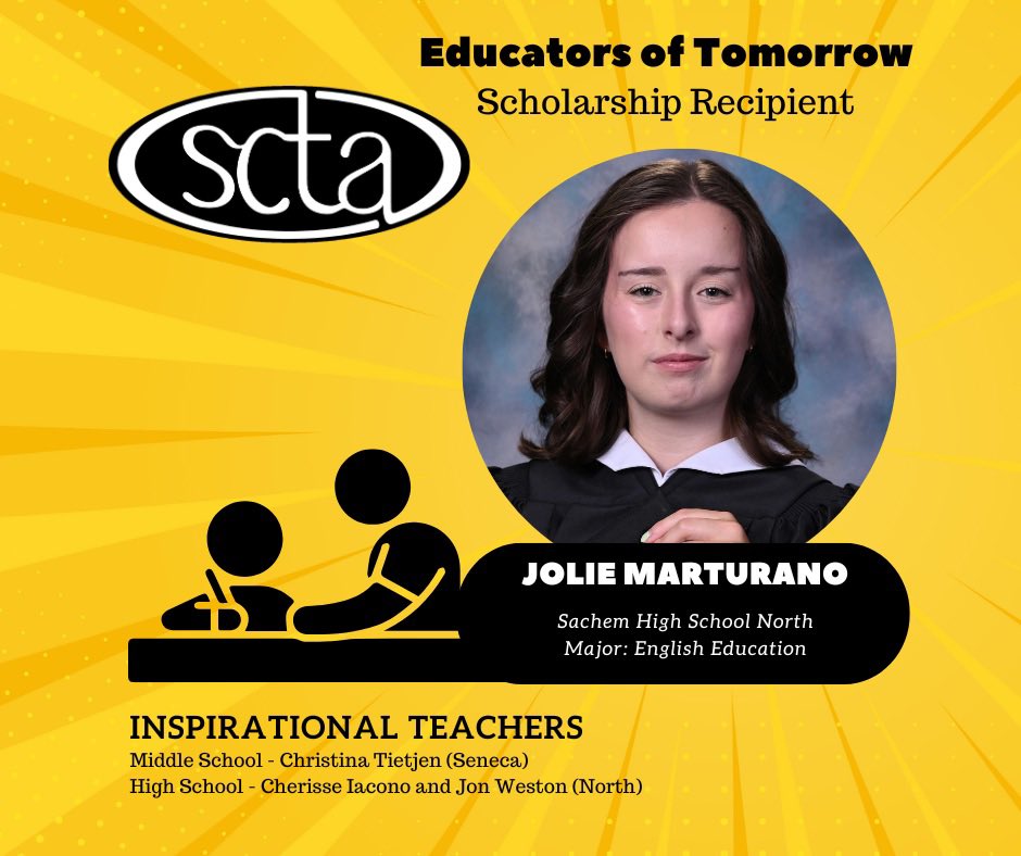 🎉North HS senior, Jolie Marturano plans to pursue studies in English Education next year.  Congratulations on receiving the SCTA ‘Educators of Tomorrow’ scholarship and best wishes always! 💫🎓🎊#EducatorOfTomorrow #FutureTeachers #SCTA