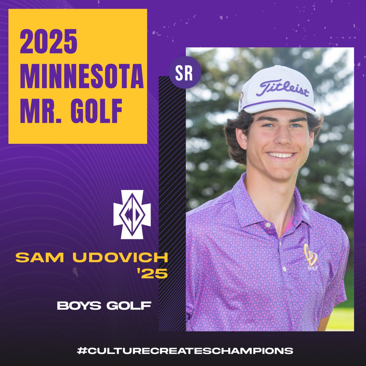 Congratulations to @cdhboysgolf Sam Udovich '25 who has been named 2025 Minnesota Mr. Golf. #culturecreateschampions