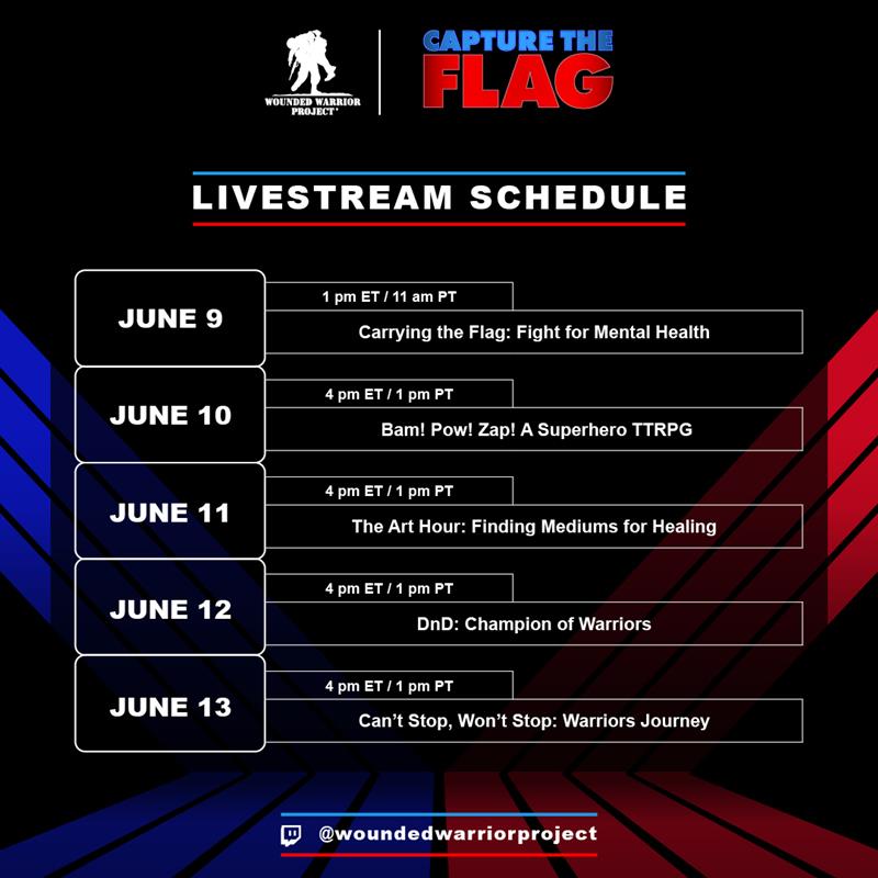 Join us Monday at bit.ly/4j0Ize4 as we kick off a week of streams for Capture the Flag! Want to help us support warriors? 
Sign up here! ⤵️ 
bit.ly/3ZjNY95