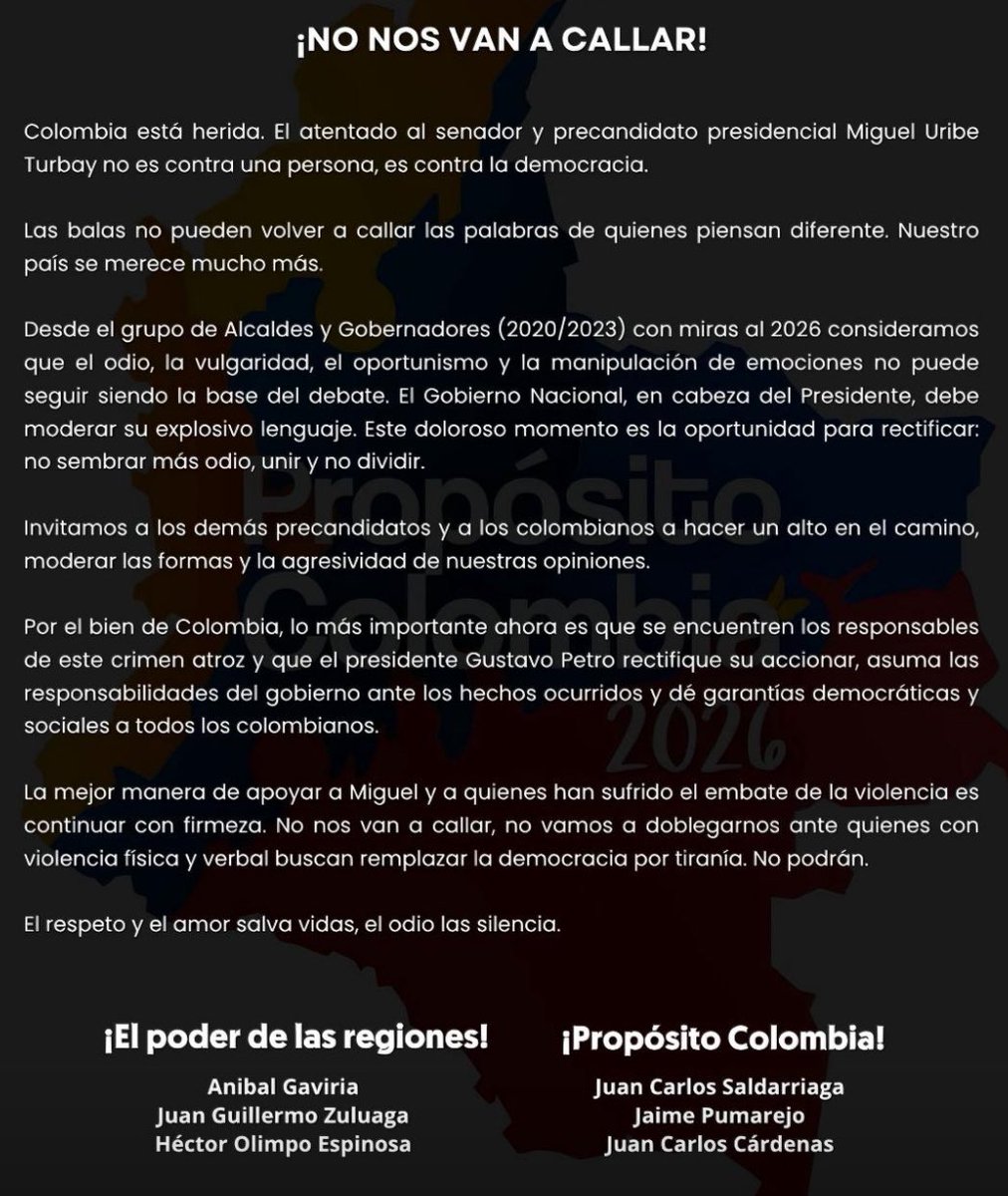 No nos van a callar!!!
<a href="/hectorolimpo/">Héctor Olimpo</a> <a href="/jaimepumarejo/">Jaime Pumarejo</a> 
<a href="/JuanGZuluaga/">Juan Guillermo Zuluaga</a> <a href="/JCardenasRey/">Juan Carlos Cárdenas</a> 
<a href="/juancsaldarriag/">Juan Carlos Saldarriaga Gaviria</a>