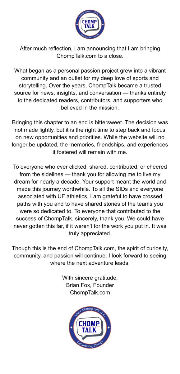 Thank You, Gator Nation! It's been an unbelievable ride.