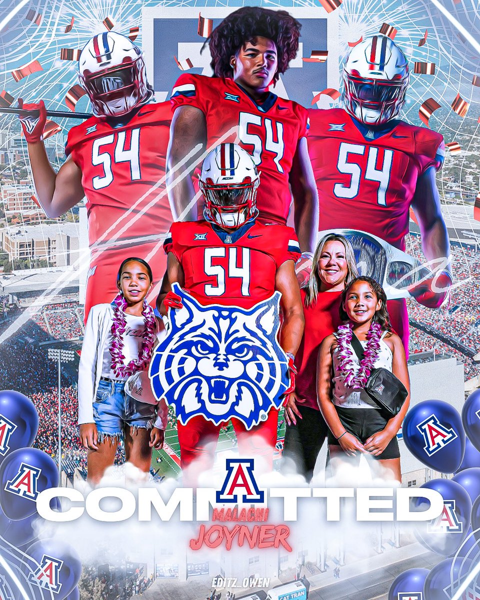 Malachi Joyner 26’ 3⭐️ RT (@malachi_joyner) on Twitter photo Exited to announce my commitment to play football at the University of Arizona🐻⬇️!!
Thank you to my family and all the coaches that helped me on my journey.
<a href="/JoynerStacyA/">stacy joyner</a>
<a href="/WFCoachCampbell/">Steve Campbell</a>
<a href="/WFFootballTeam/">WF Football Boosters</a>
<a href="/ArizonaFBall/">Arizona Football</a>
<a href="/CoachBrennan/">Coach Brennan</a>
<a href="/CoachOglesby/">Josh Oglesby</a>
<a href="/CoachDoege/">Seth Doege</a> Exited to announce my commitment to play football at the University of Arizona🐻⬇️!!
Thank you to my family and all the coaches that helped me on my journey.
<a href="/JoynerStacyA/">stacy joyner</a>
<a href="/WFCoachCampbell/">Steve Campbell</a>
<a href="/WFFootballTeam/">WF Football Boosters</a>
<a href="/ArizonaFBall/">Arizona Football</a>
<a href="/CoachBrennan/">Coach Brennan</a>
<a href="/CoachOglesby/">Josh Oglesby</a>
<a href="/CoachDoege/">Seth Doege</a>