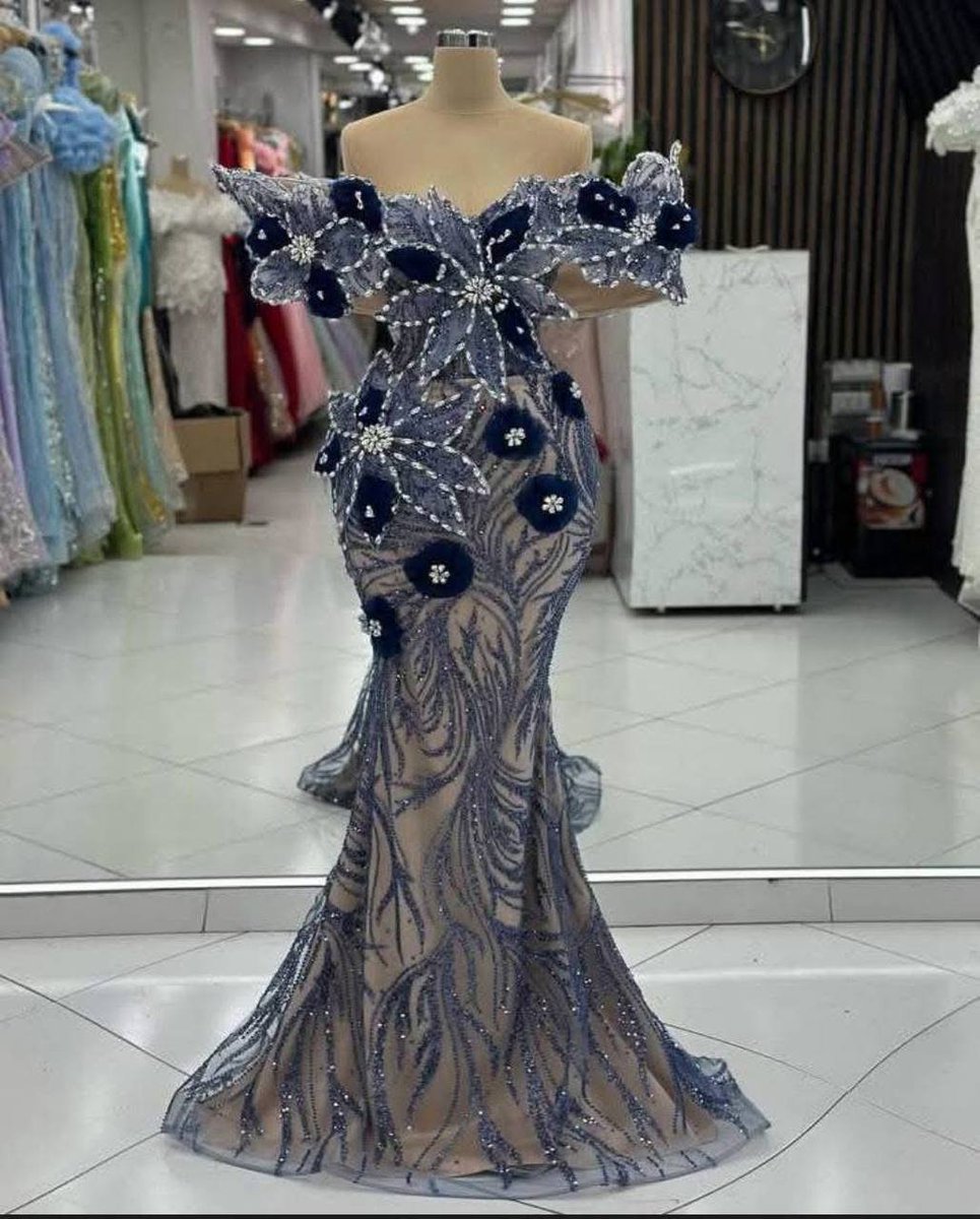 shirojinsei1's tweet image. Stunning off-shoulder gown with intricate floral embellishments and shimmering sequins.