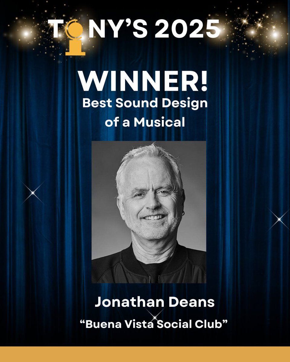 Big congrats to British designer Jonathan Deans –  WINNER of the Tony Award for Best Sound Design of a Musical!

#TonyAwards