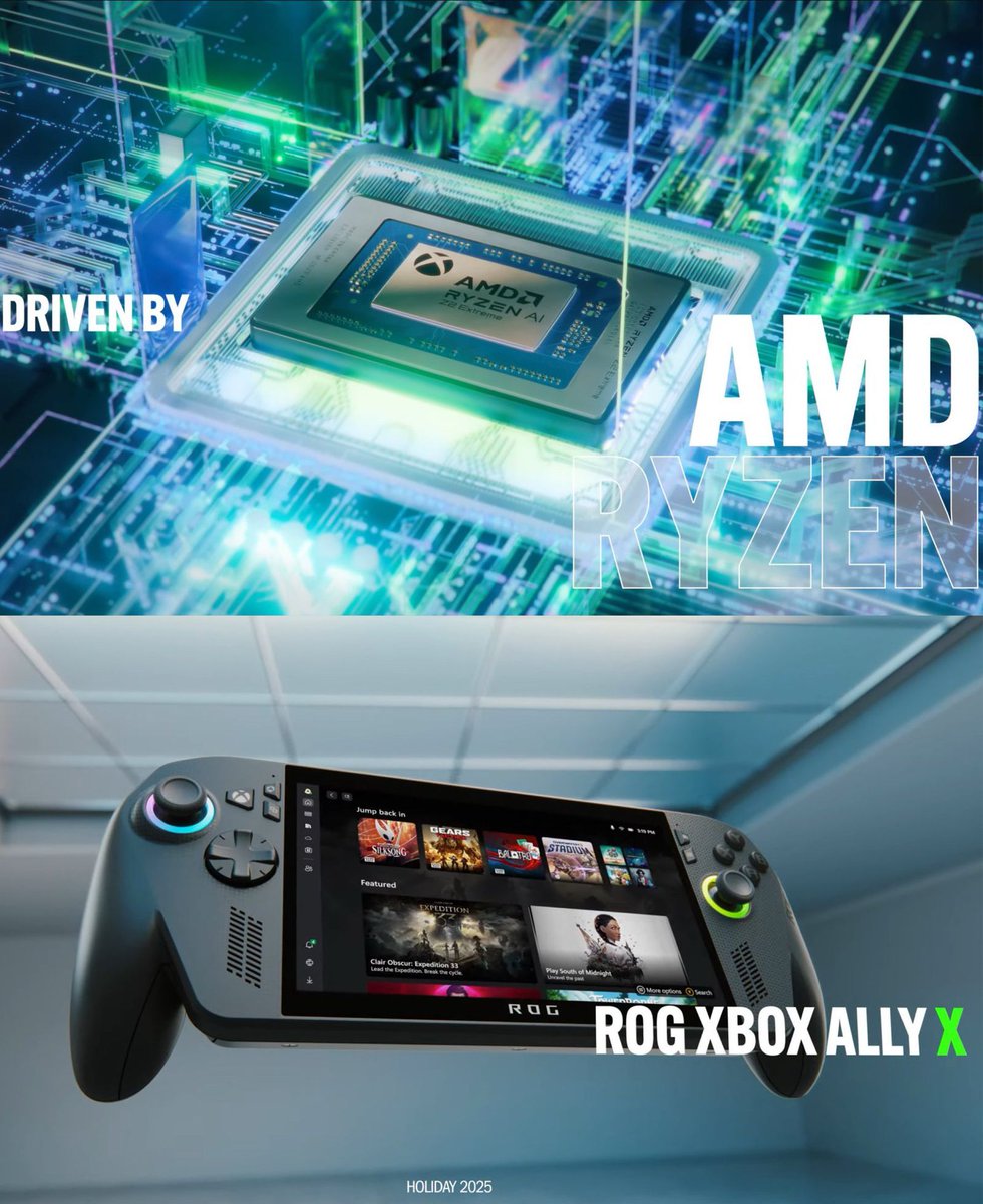 LevelUPcom's tweet photo. POTENCIA TOTAL 💥 La nueva #Xbox portátil promete ser la consola de su tipo más potente en el mercado. El dispositivo utilizará el procesador AMD Ryzen Serie Z2, el más potente para una portátil, diseñada para brindar la mejor experiencia en los más de mil títulos que se podrán disfrutar en ella. 

La #ROGXboxAllyX llegará en navidades de este año.