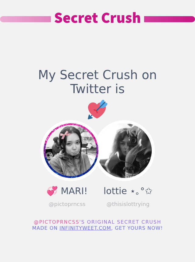 My Secret Crush on Twitter is @thisislottrying

➡️ infinityweet.me/secret-crush
