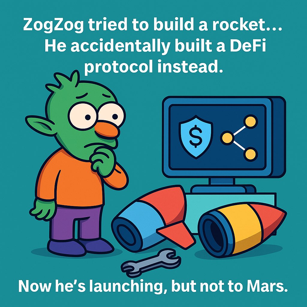 TheZogZog's tweet photo. ZogZog tried to build a rocket…
He accidentally built a DeFi protocol instead.
Now he’s launching, but not to Mars. 🚀
#ZogZog #Solana #DeFi #CryptoMemes #AlienCoin #MemeCoin #CryptoCommunity https://t.co/78WF3MHYGs