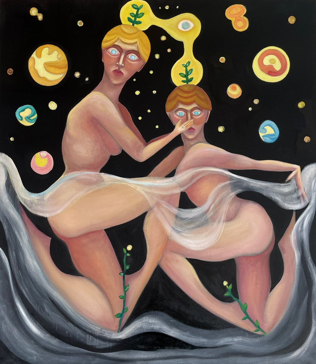 <a href="/CozomoMedici/">Cozomo de’ Medici</a> <a href="/rollbit/">Rollbit</a> “Soul”
#ArtTank 

1/1 oil painting
0.12 $ETH 

based on Plato's philosophy

The painting depicts two wise, adult Souls in the image of girls with bright, mesmerizing, staring into us, eyes.

foundation.app/mint/eth/0x8B9…