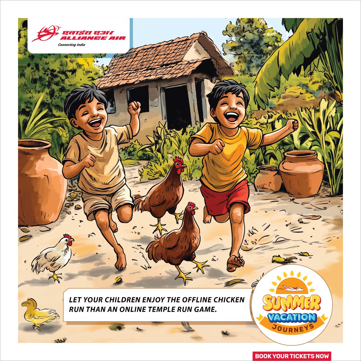 allianceair's tweet photo. Childhood, but outdoors>>>>
Take your children on an unforgettable summer vacation.
For bookings: https://t.co/H73uGxovH8 or please contact: +91-4442554255/+91-4435113511
#AllianceAir #SummerVacationJourneys #FlyToYourRoots #OfflineAdventures #Rural #TravelWithKids #Childhood https://t.co/piE8roJa1d