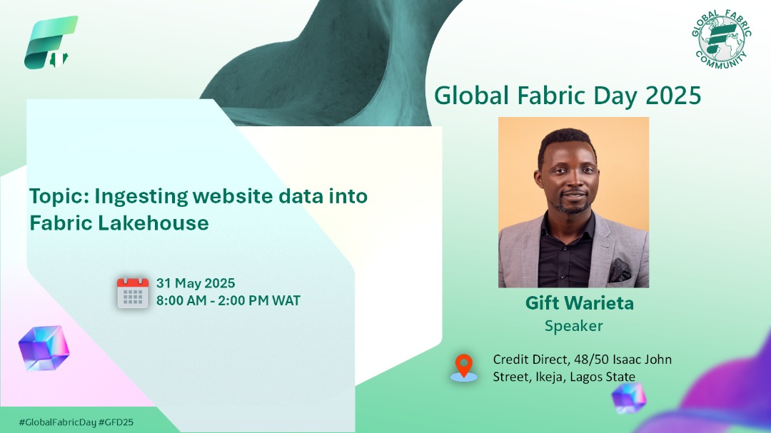 Another opportunity to give back to the Community. See you at the Maiden Global Fabric Day 2025 Lagos, this Saturday.

<a href="/Fabric_UG_Naija/">Microsoft Fabric Nigeria User group</a> 
<a href="/MicrosoftFabric/">Microsoft Fabric</a>

#GFD25 #FabricNigeria #GlobalFabricDay2025 #MicrosoftFabric