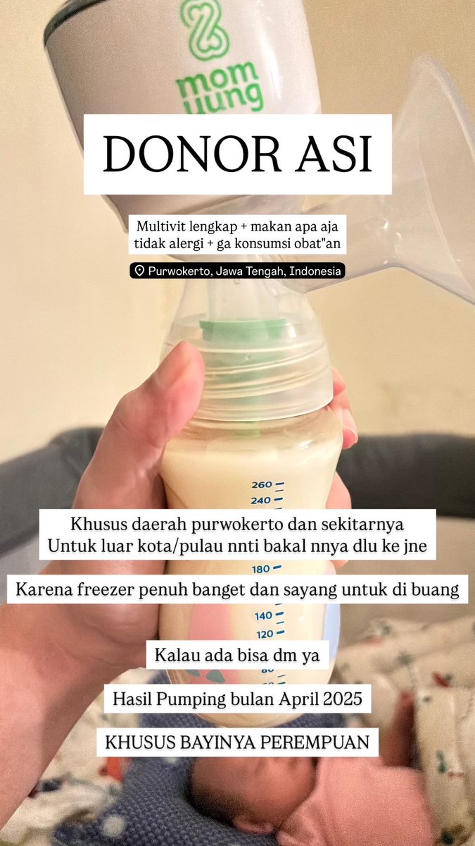 agathanoviaaa's tweet photo. Halo kaa

Aku mau donorkan ASI ku untuk bayi perempuan!!

Khusus purwokerto dan sekitarnya
Tp kalau mau dr luar kota gpp nnti aku tanya dlu ke jasa pengiriman.

Aku open donasi asi karena stok asi di freezer sangat" banyak dan sayang banget di buang.

Nnti bsa dm aku ya kalau mau https://t.co/UB4SAXouMX